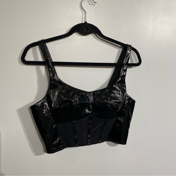 Say What ? corset mesh bra crop top Faux leather PVC zip front - Picture 7 of 9